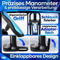 Pompă de podea pentru bicicletă Nextcover AirOne – tehnologie Airflow, manometru, compatibilă cu valve Schrader, Presta și Dunlop, pompă de aer pentru bicicletă 5