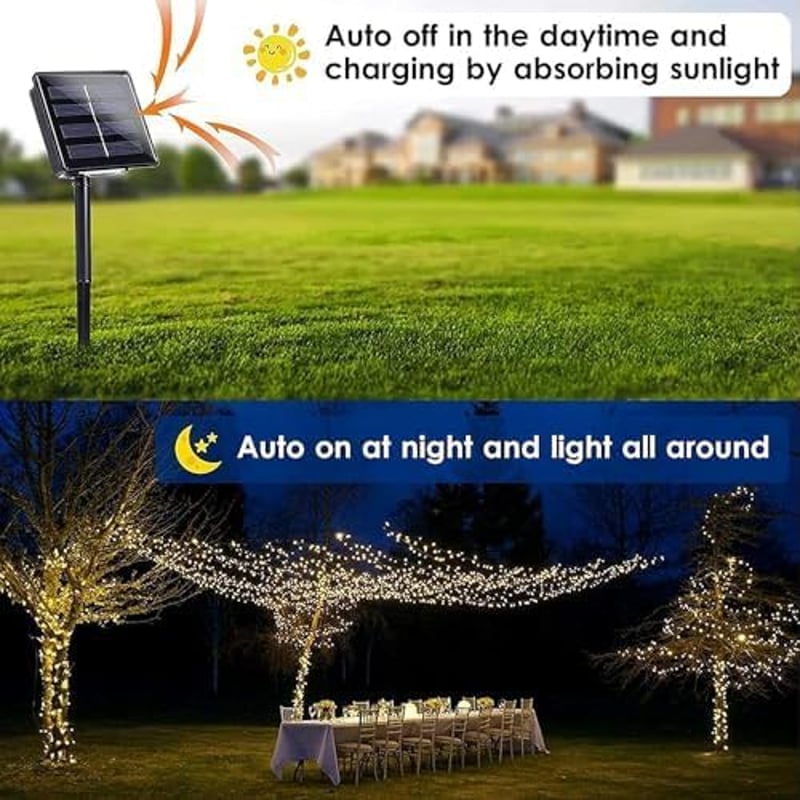 NEXVIN 2db Napelemes Karácsonyi Fényfüzér 20m 200 LED Meleg Fehér Vízálló Kültéri