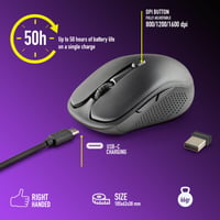 Bezdrôtová nabíjateľná myš NGS EVO RUST BLACK, 2,4 GHz, tiché tlačidlá, 3 úrovne DPI 800/1200/1600, pre pravákov, čierna, PC/Mac/iPad/tablet 2