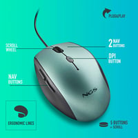 NGS Moth Ice USB vezetékes optikai egér 5 csendes gombbal, 800/1200/1600 DPI 5