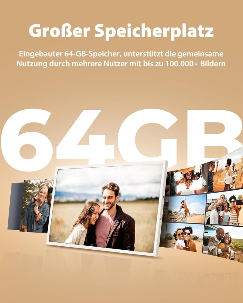 NGTeco 10,1" Digitális Képkeret 64GB WiFi - IPS Érintőkijelző, 5000mAh Akkumulátor, Vezeték Nélküli Töltés, Azonnali Fotó/Videó Átvitel FRAM