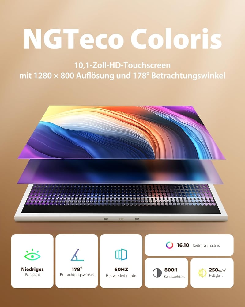 NGTeco 10,1" Digitális Képkeret 64GB WiFi - IPS Érintőkijelző, 5000mAh Akkumulátor, Vezeték Nélküli Töltés, Azonnali Fotó/Videó Átvitel FRAM