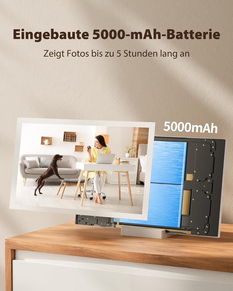NGTeco 10,1" Digitális Képkeret 64GB WiFi - IPS Érintőkijelző, 5000mAh Akkumulátor, Vezeték Nélküli Töltés, Azonnali Fotó/Videó Átvitel FRAM
