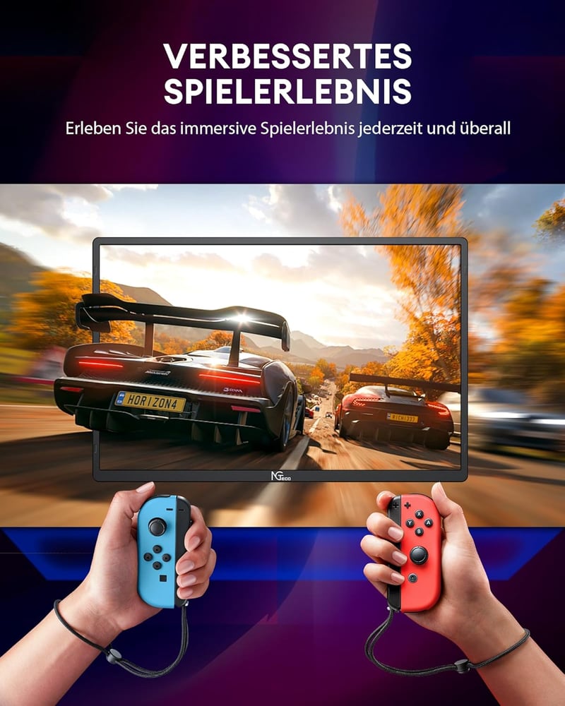 NGTeco 16 hüvelykes hordozható monitor FHD 1200P USB-C HDMI gaming kijelző intelligens tokkal