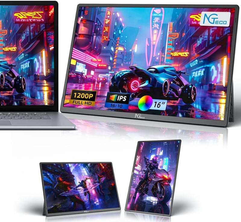 NGTeco 16 hüvelykes hordozható monitor FHD 1200P USB-C HDMI gaming kijelző intelligens tokkal