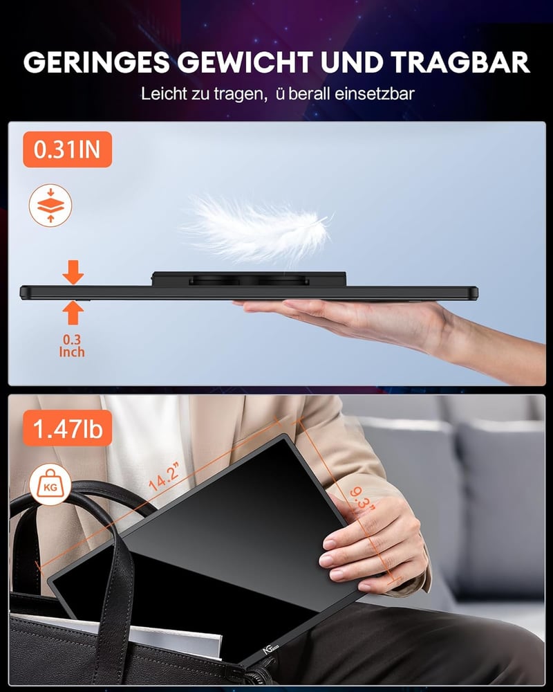 NGTeco 16 hüvelykes hordozható monitor FHD 1200P USB-C HDMI gaming kijelző intelligens tokkal