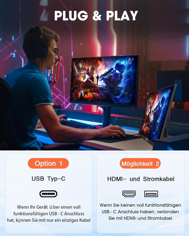 NGTeco 16 hüvelykes hordozható monitor FHD 1200P USB-C HDMI gaming kijelző intelligens tokkal