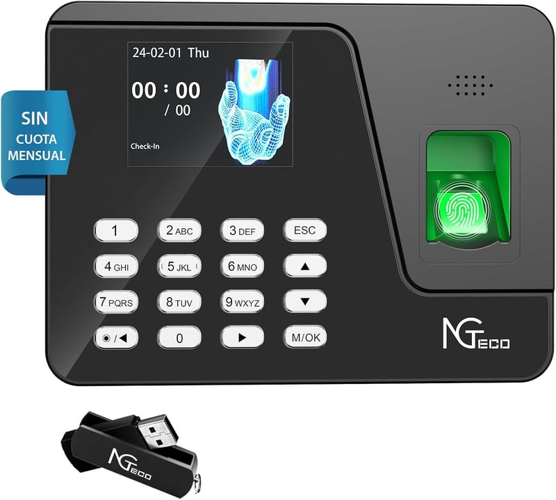 NGTeco NG-AS10 Biometrikus Jelenlét-nyilvántartó Rendszer Kisvállalkozásoknak - USB Adatátvitel, 500 Felhasználó, Excel Jelentések, Áramkima