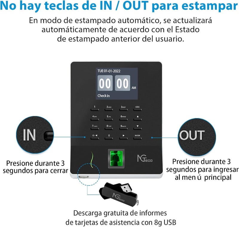 NGTeco W2 Digitális Jelenlét Nyilvántartó Óra - Automatikus Munkaidő Számítás, Adatmentés Áramkimaradás Esetén, Beépített Akkumulátor, WiFi 