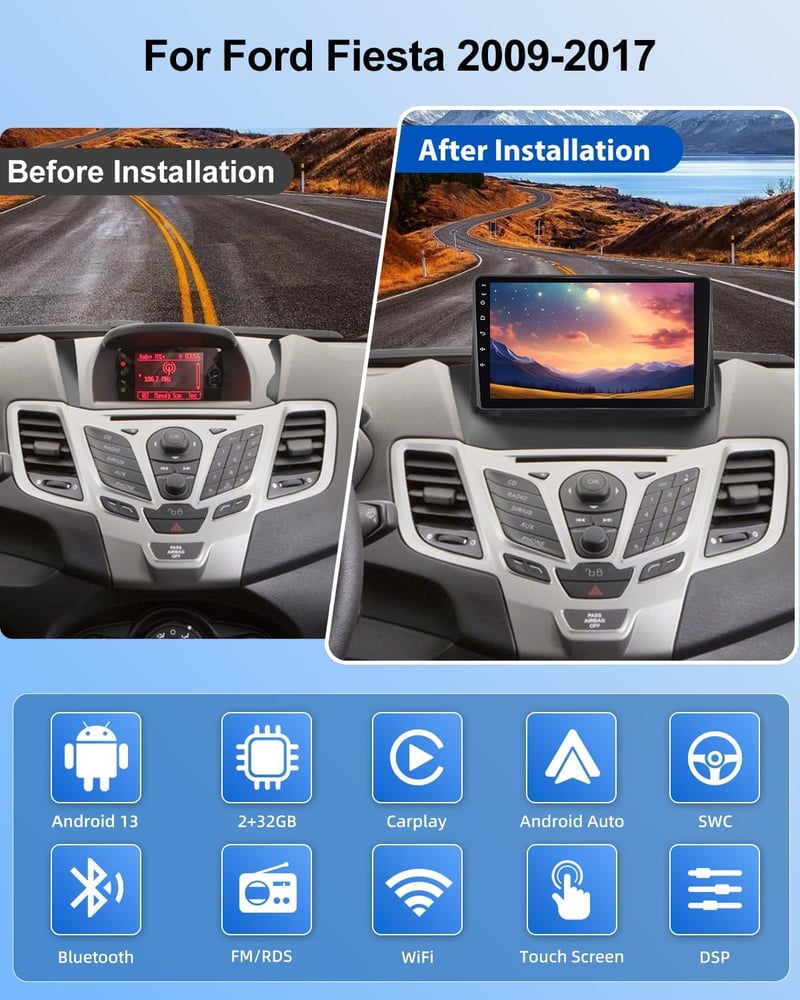 NHOPEEW 9" Android Autórádió Ford Fiesta 2009-2017 CarPlay GPS Navigáció