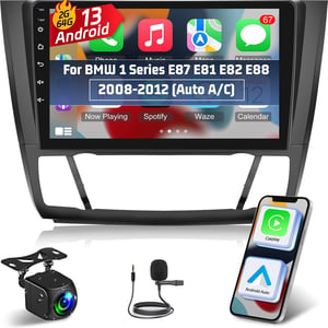 Radio auto Android NHOPEEW de 9 inchi pentru BMW 1 E81 E82 E87 E88 2008-2012, 2GB RAM, 64GB stocare, CarPlay și Android Auto wireless, cameră marșarier AHD