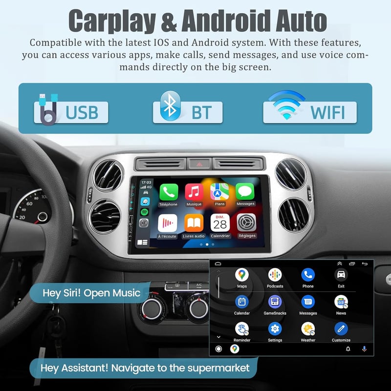 NHOPEEW Android Autórádió Volkswagen Tiguan 2010-2015 - 9 Hüvelykes Érintőképernyő CarPlay WiFi GPS Tolatókamera 2+64GB