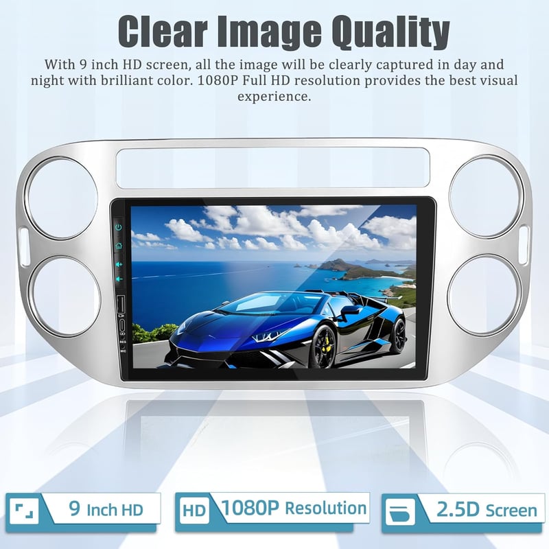 NHOPEEW Android Autórádió Volkswagen Tiguan 2010-2015 - 9 Hüvelykes Érintőképernyő CarPlay WiFi GPS Tolatókamera 2+64GB