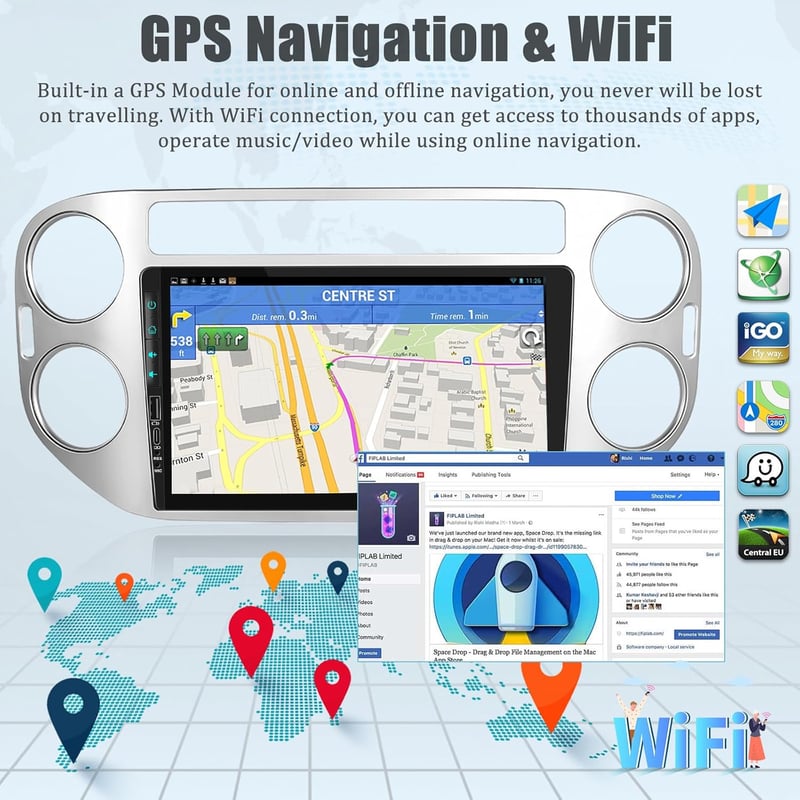 NHOPEEW Android Autórádió Volkswagen Tiguan 2010-2015 - 9 Hüvelykes Érintőképernyő CarPlay WiFi GPS Tolatókamera 2+64GB