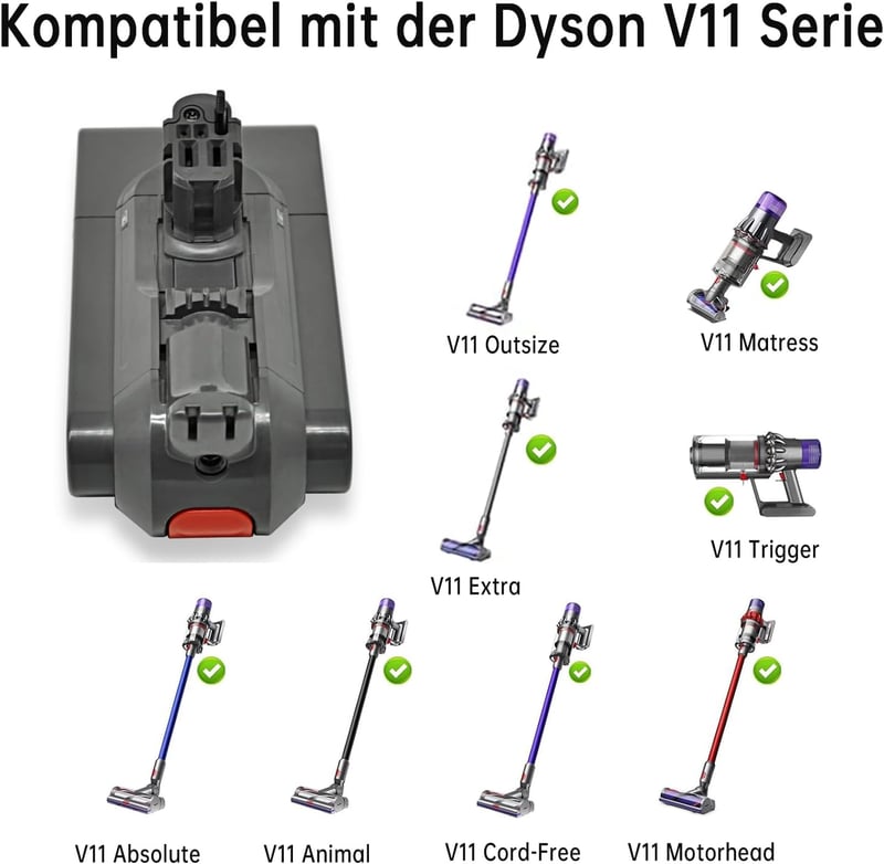 Nicconology V11 SV15 SV17 25.2V 3950mAh akkumulátor Dyson porszívóhoz