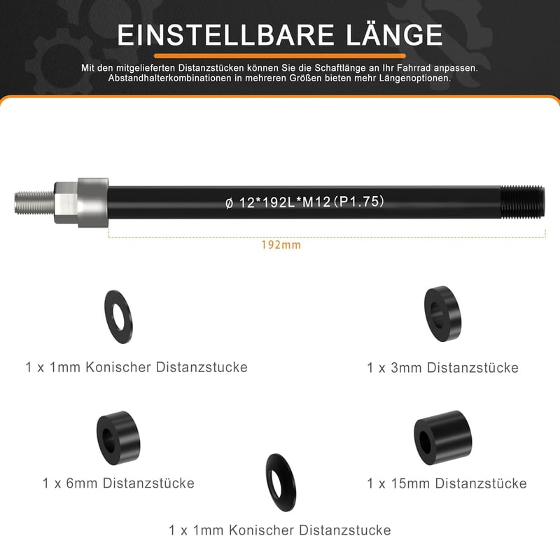 NICEDACK M12 Kerékpár Átvezető Tengely Adapter Utánfutóhoz - Állítható Hosszúság 167-192mm, Rozsdamentes Acél, Alumínium, Fekete