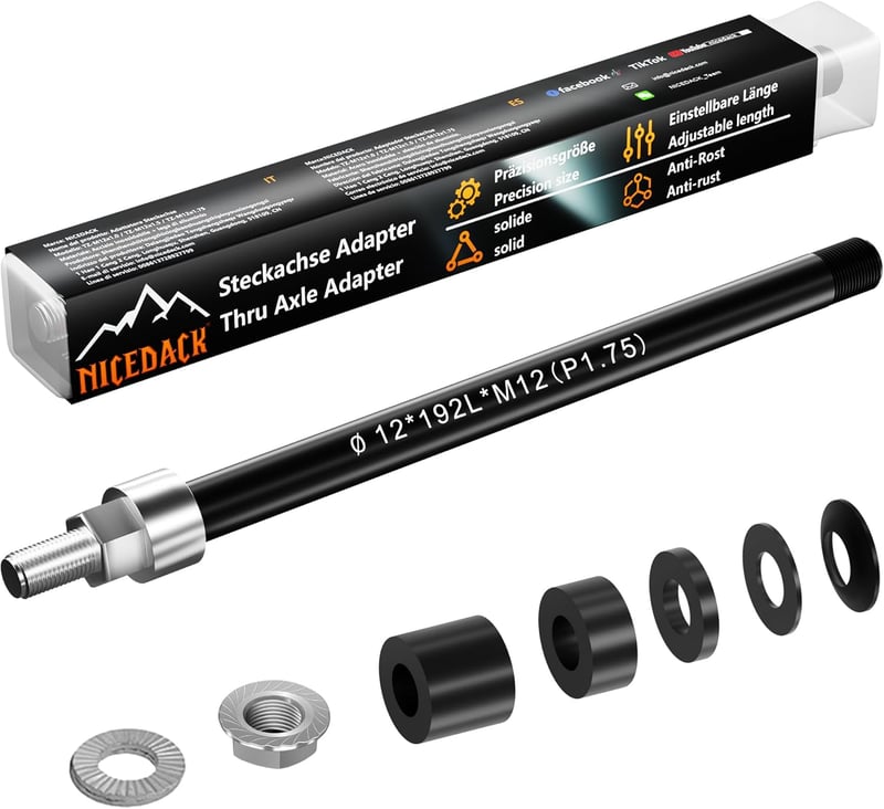 NICEDACK M12 Kerékpár Átvezető Tengely Adapter Utánfutóhoz - Állítható Hosszúság 167-192mm, Rozsdamentes Acél, Alumínium, Fekete