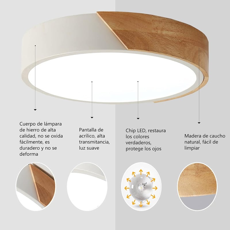 NICEME LED Mennyezeti Lámpa Fa 24W Természetes Fehér 4500K 30cm