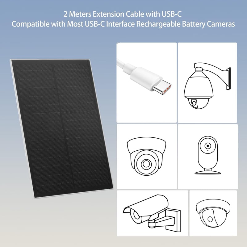 Nicesolar 8W USB napelemes panel kültéri kamerához, IP65 vízálló, állítható tartóval