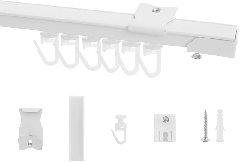 NICETOWN Mennyezeti Függönysín 60-140 cm - Fehér, Bővíthető Műanyag Függönykarnis Szett Hálószobába, Nappaliba, Fürdőbe - 16 Függönyakasztóv
