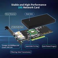 NICGIGA 10Gb Dual LAN PCI-e Hálózati Kártya, Intel X540 Vezérlővel, 2x RJ45 Porttal, 10Gbps Ethernet Adapter, Windows/Linux/VMware Kompatibi 2