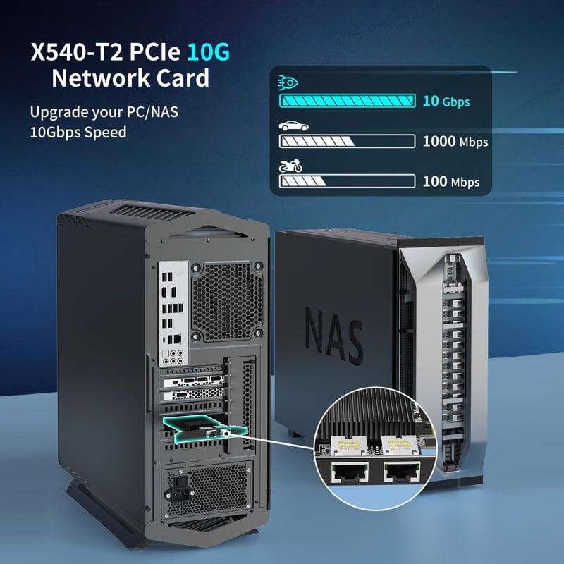 NICGIGA 10Gb Dual LAN PCI-e Hálózati Kártya, Intel X540 Vezérlővel, 2x RJ45 Porttal, 10Gbps Ethernet Adapter, Windows/Linux/VMware Kompatibi