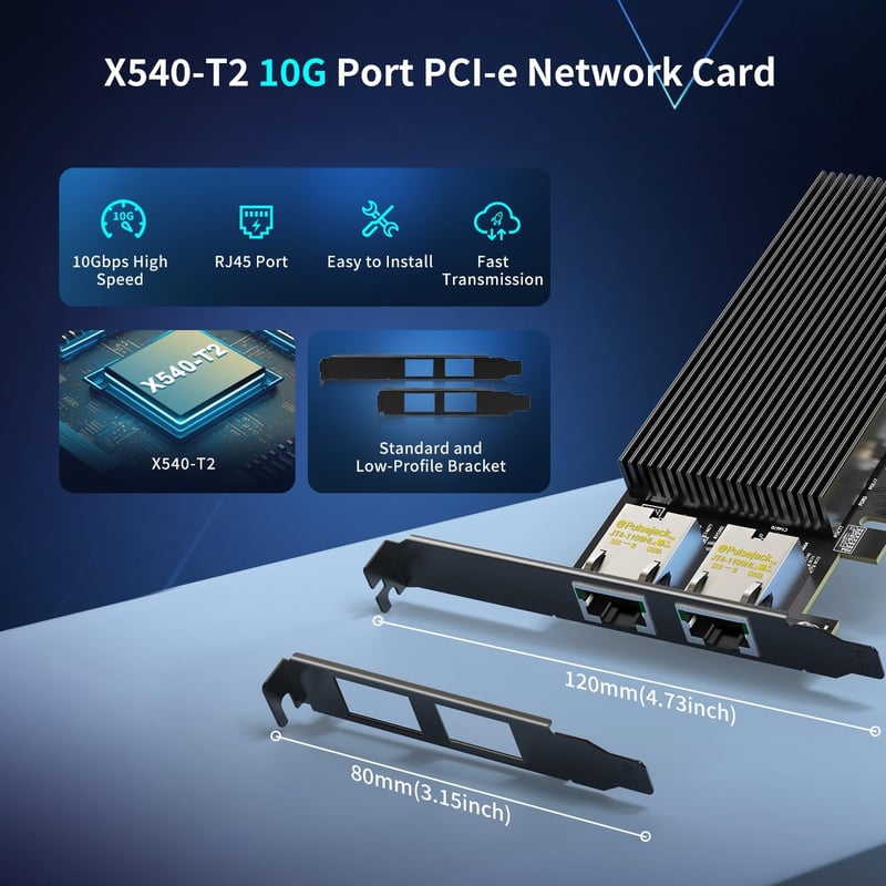 NICGIGA 10Gb Dual LAN PCI-e Hálózati Kártya, Intel X540 Vezérlővel, 2x RJ45 Porttal, 10Gbps Ethernet Adapter, Windows/Linux/VMware Kompatibi