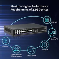 NICGIGA 18 Portos Ethernet Switch 16x 2.5G + 2x 10G SFP+ Hálózati Kapcsoló Unmanaged Plug & Play Asztali Rack Szerelhető 6