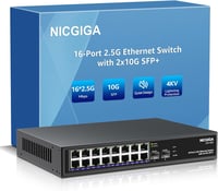 NICGIGA 18 Portos Ethernet Switch 16x 2.5G + 2x 10G SFP+ Hálózati Kapcsoló Unmanaged Plug & Play Asztali Rack Szerelhető 1