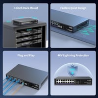 NICGIGA 18 Portos Ethernet Switch 16x 2.5G + 2x 10G SFP+ Hálózati Kapcsoló Unmanaged Plug & Play Asztali Rack Szerelhető 5