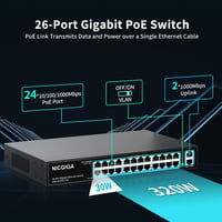 NICGIGA 24 Portos Gigabit PoE+ Switch 300W Teljesítménnyel, 2 Uplink Porttal, Fém Ház, VLAN Mód, Plug and Play Hálózati Elosztó 3