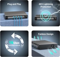 NICGIGA 24 portos PoE+ hálózati switch 400W, 2 Gigabit uplink, 19" rack 6