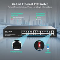 NICGIGA 24 Portos PoE+ Switch 320W - 2 Gigabit Uplink Porttal, VLAN Móddal, 250m Hatótávolsággal, 19" Rack Kompatibilis, Plug and Play Hálóz 2