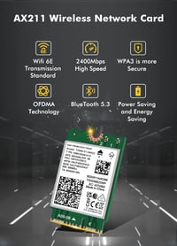 NICGIGA AX211 NGW WiFi 6E bezdrôtová karta CNVio2 Bluetooth 5.3 Tri-Band 5400Mbps pre notebooky s procesorom 12./13. generácie, Windows 10/11, Linux 2