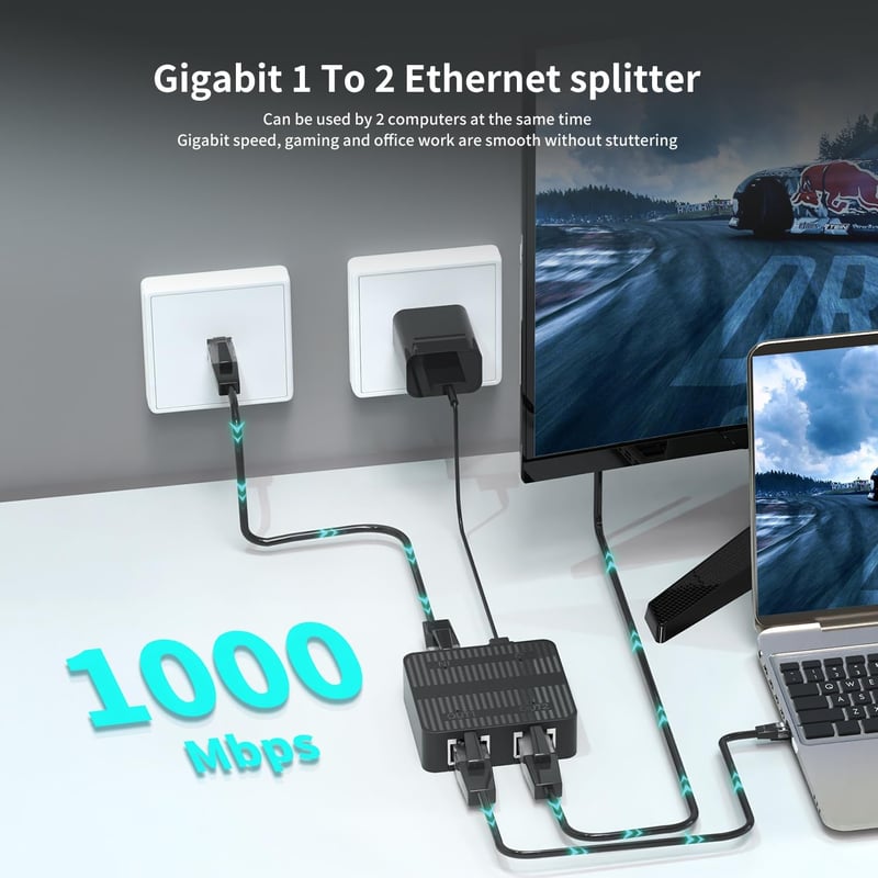 NICGIGA Gigabit RJ45 Ethernet Splitter 1 az 2-höz USB-C Tápellátás