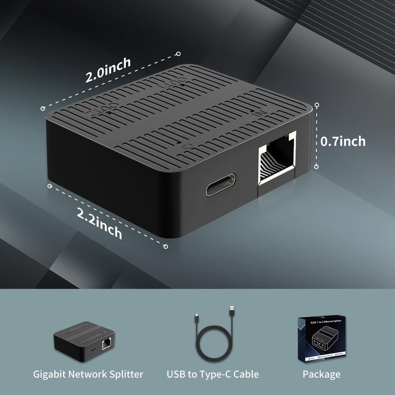 NICGIGA Gigabit RJ45 Ethernet Splitter 1 az 2-höz USB-C Tápellátás