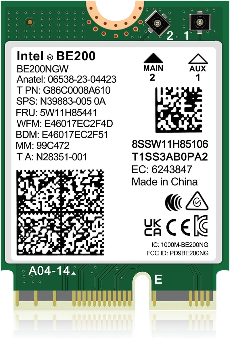 NICGIGA Intel BE200 WiFi 7 Vezeték Nélküli Kártya, Bluetooth 5.4, 5800Mbps M.2/NGFF, Windows 10/11 Kompatibilis, AMD Nem Támogatott