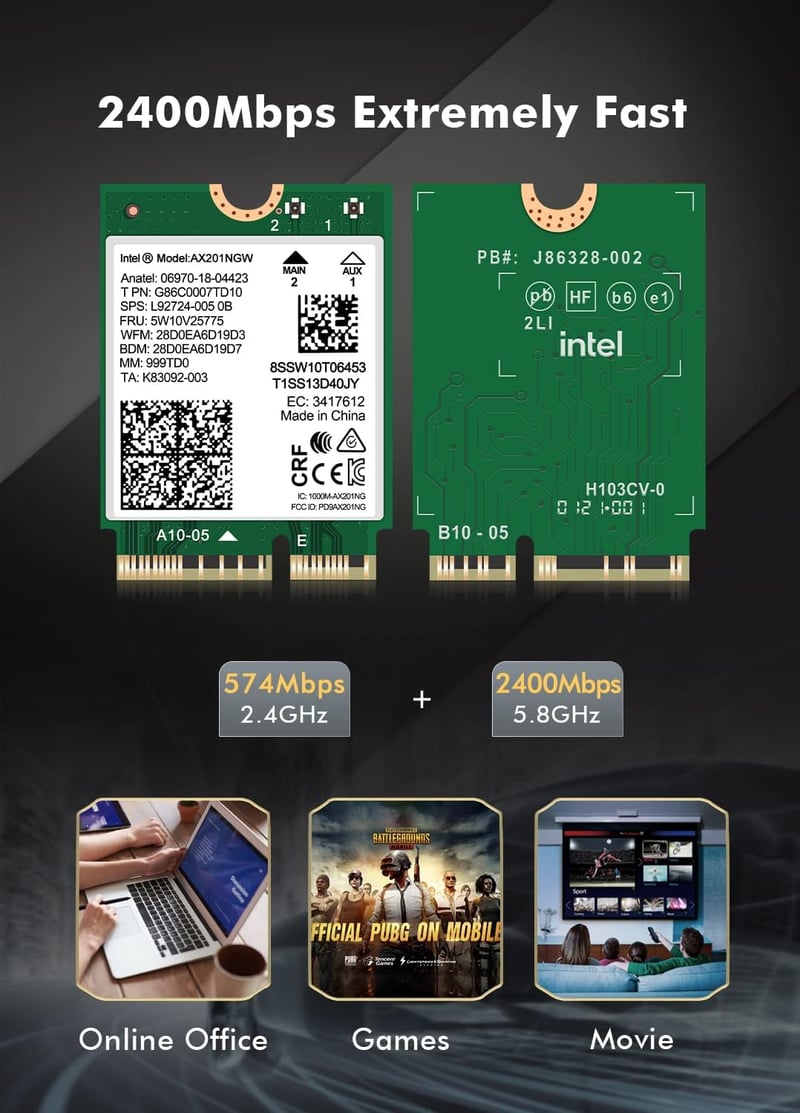 NICGIGA WiFi 6 Intel AX201 Wireless Card 2400Mbps Bluetooth 5.2