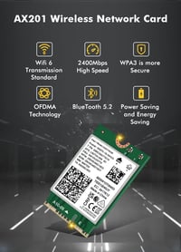 NICGIGA WiFi 6 Intel AX201 Wireless Card 2400Mbps Bluetooth 5.2 2
