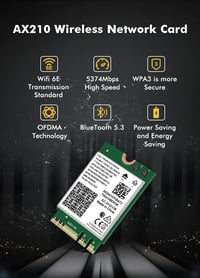 NICGIGA WiFi 6E Intel AX210 Wireless Card Bluetooth 5.2 5400Mbps M.2 Adapter 2
