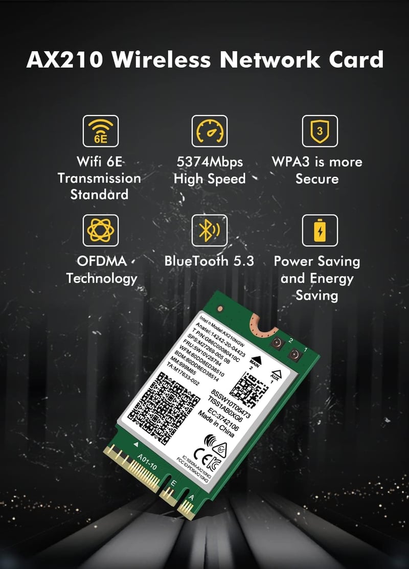 NICGIGA WiFi 6E Intel AX210 Wireless Card Bluetooth 5.2 5400Mbps M.2 Adapter