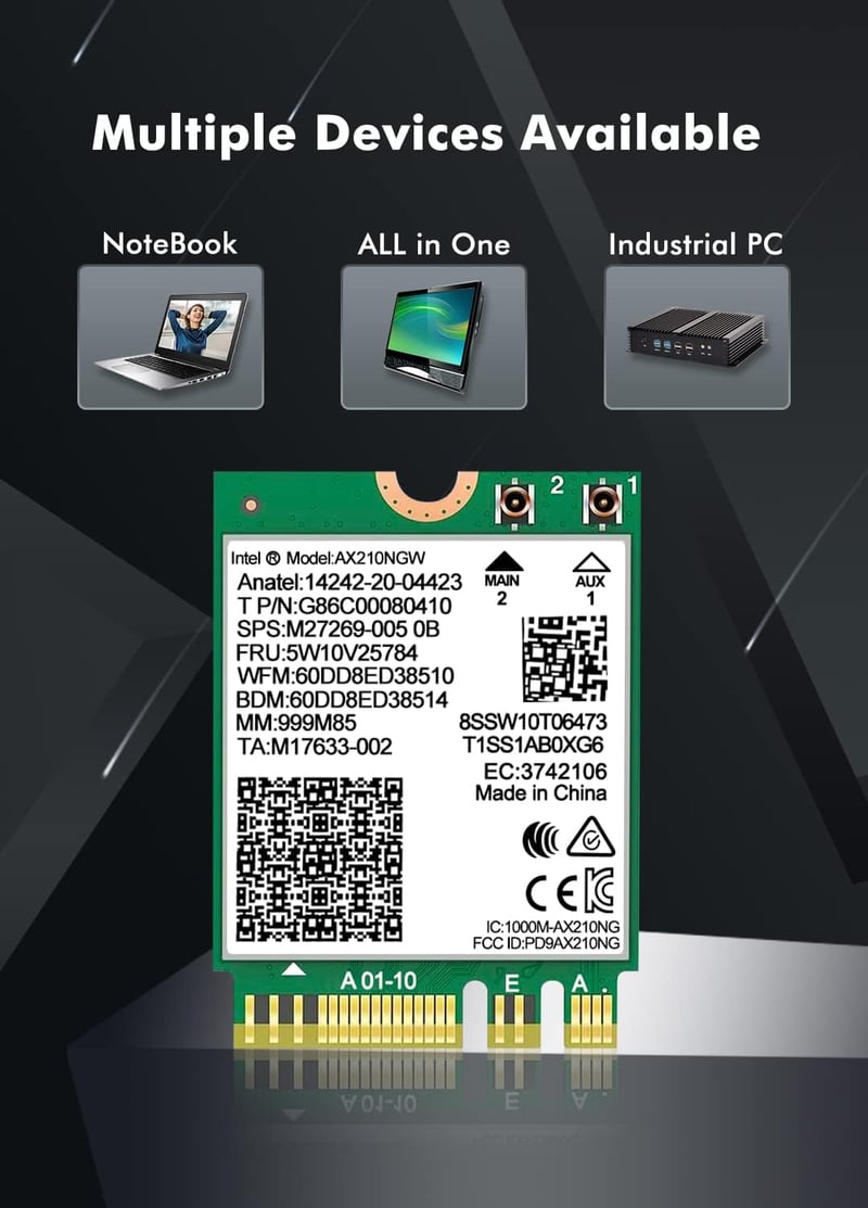 NICGIGA WiFi 6E Intel AX210 Wireless Card Bluetooth 5.2 5400Mbps M.2 Adapter