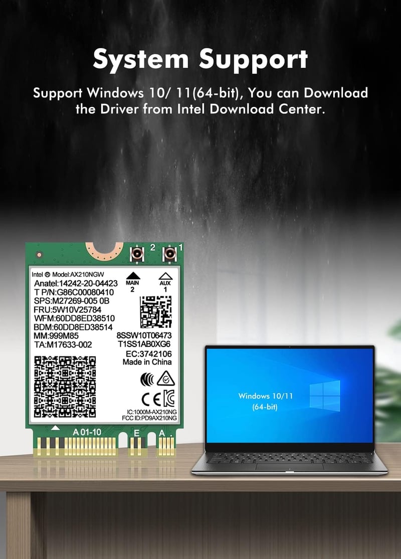 NICGIGA WiFi 6E Intel AX210 Wireless Card Bluetooth 5.2 5400Mbps M.2 Adapter