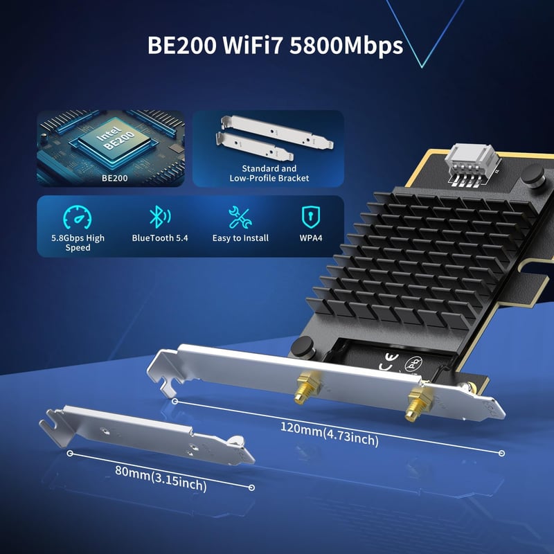 NICGIGA WiFi 7 PCIe Vezeték Nélküli Kártya Intel BE200 NGW Bluetooth 5.4 5800Mbps Windows 10/11 Kompatibilis WiFi7/6E/6/5 Routerekhez