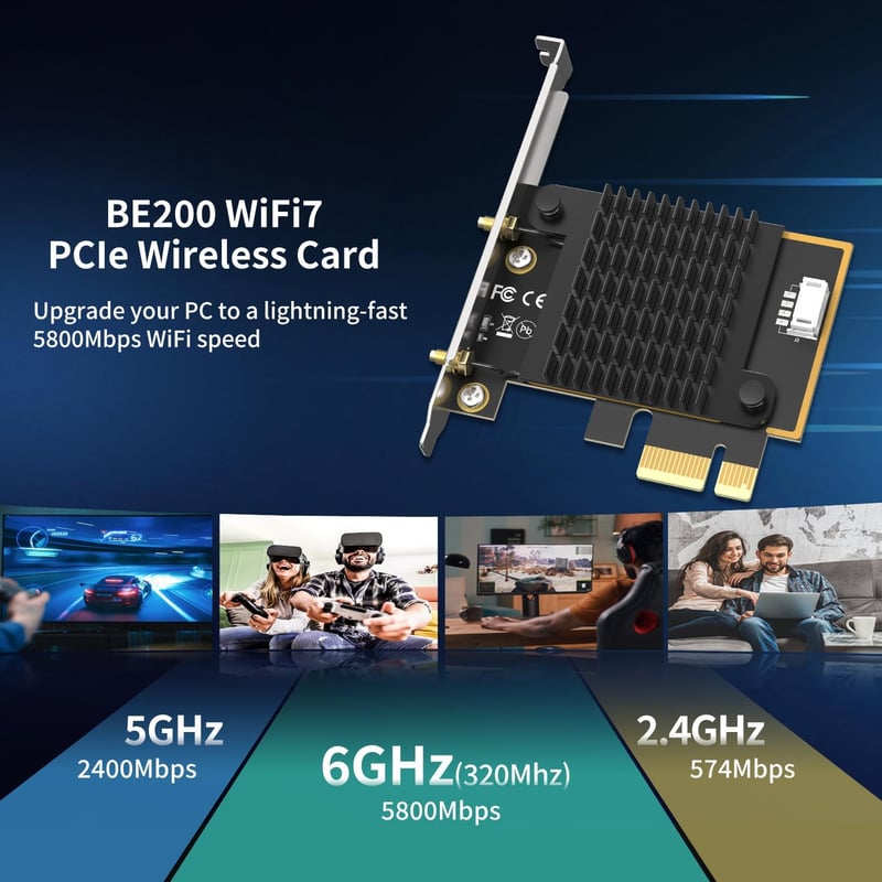 NICGIGA WiFi 7 PCIe Vezeték Nélküli Kártya Intel BE200 NGW Bluetooth 5.4 5800Mbps Windows 10/11 Kompatibilis WiFi7/6E/6/5 Routerekhez