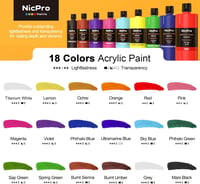 Nicpro 18 Szín Akril Festék Készlet 250ml, Művész Festékek Vászonhoz, Fához, Szövethez 5