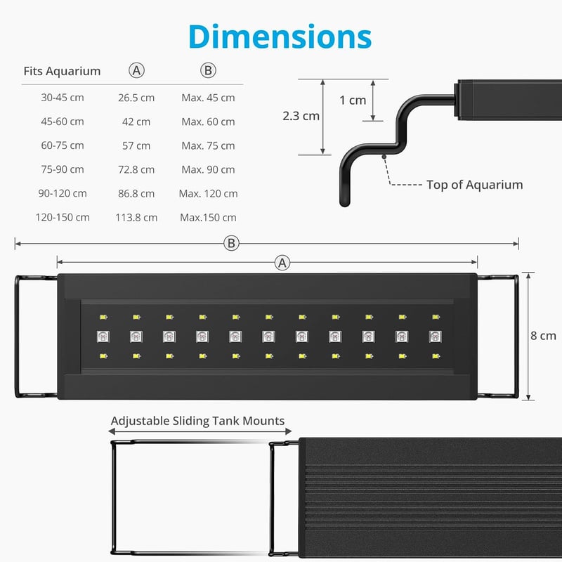NICREW C10 LED Akvárium Világítás Növényekhez, 120-150 cm, 31W, Teljes Spektrum Lámpa Időzítővel, Állítható Fényerő