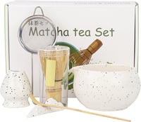 Nideen Matcha szett fehér keramia tálka, kefe, kanál és tartó 1