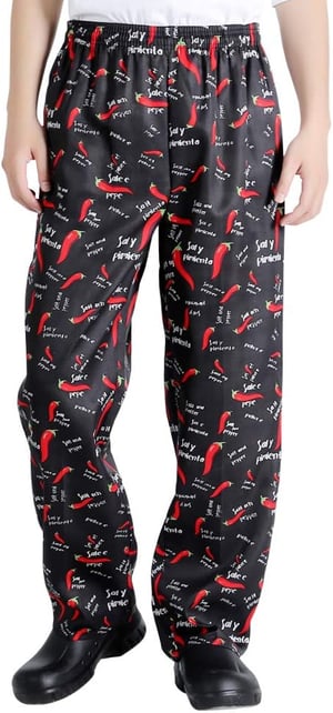 Unisex kuchárske nohavice Nideen, čierne, s elastickým pásom, pracovné oblečenie do kuchyne