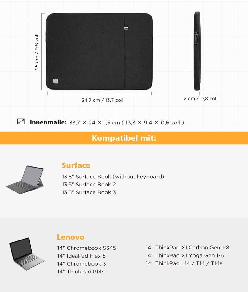 NIDOO 14-14.6 hüvelyk laptop tok fekete - Surface Laptop Studio 2, IdeaPad 5i, ThinkPad T14s kompatibilis